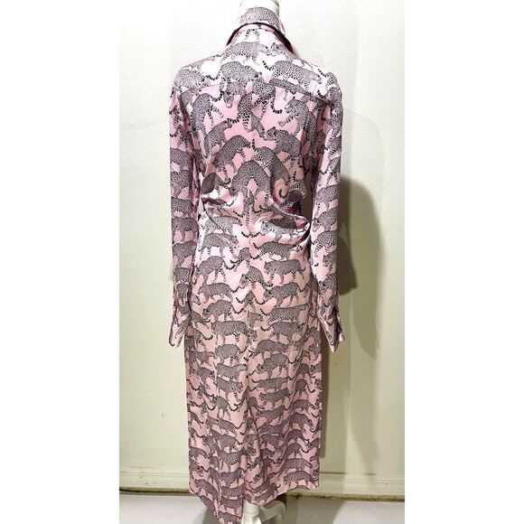 OTG morris maxi shirt dress leopard parade novelty print ruched pink women's  L - Picture 3 of 7